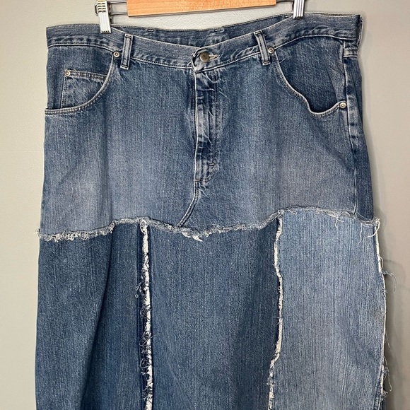 Wrangler x Vintage Reworked Upcycled Pieced Denim Midi Skirt Plus Size - Picture 5 of 11
